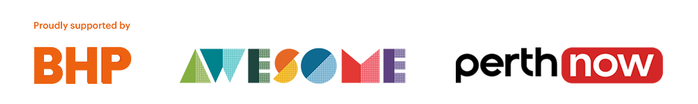 BHP, Awesome Arts and PerthNow logos